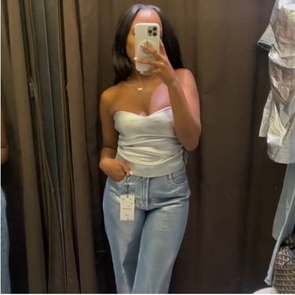 Zara Silver KNIT BUSTIER TOP Size Extra Large XL - Picture 5 of 16